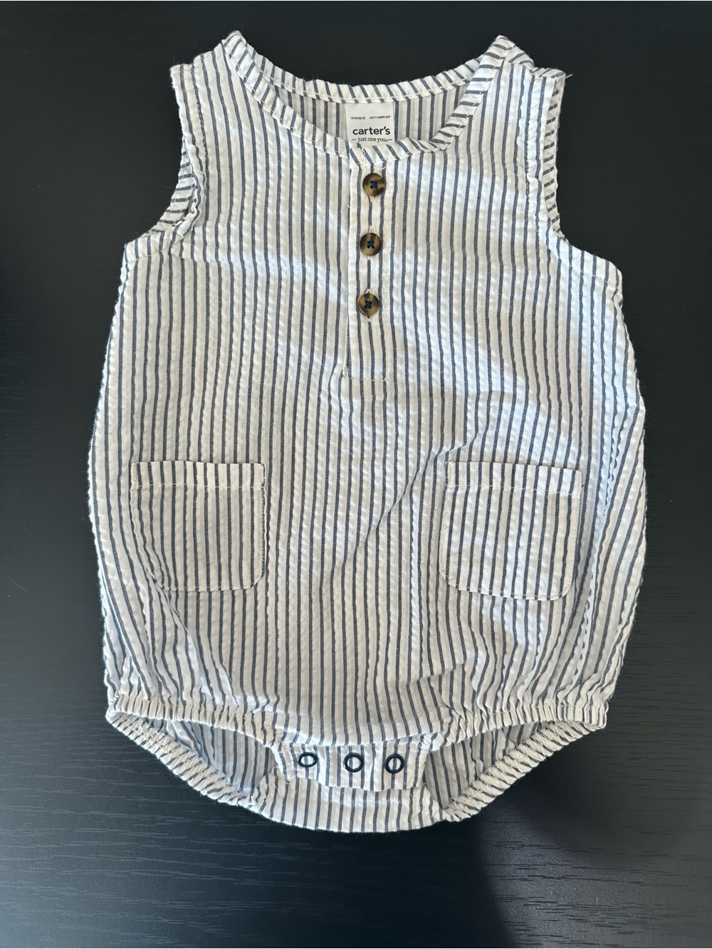 Carter's Baby White & Navy Striped Sleeveless Romper